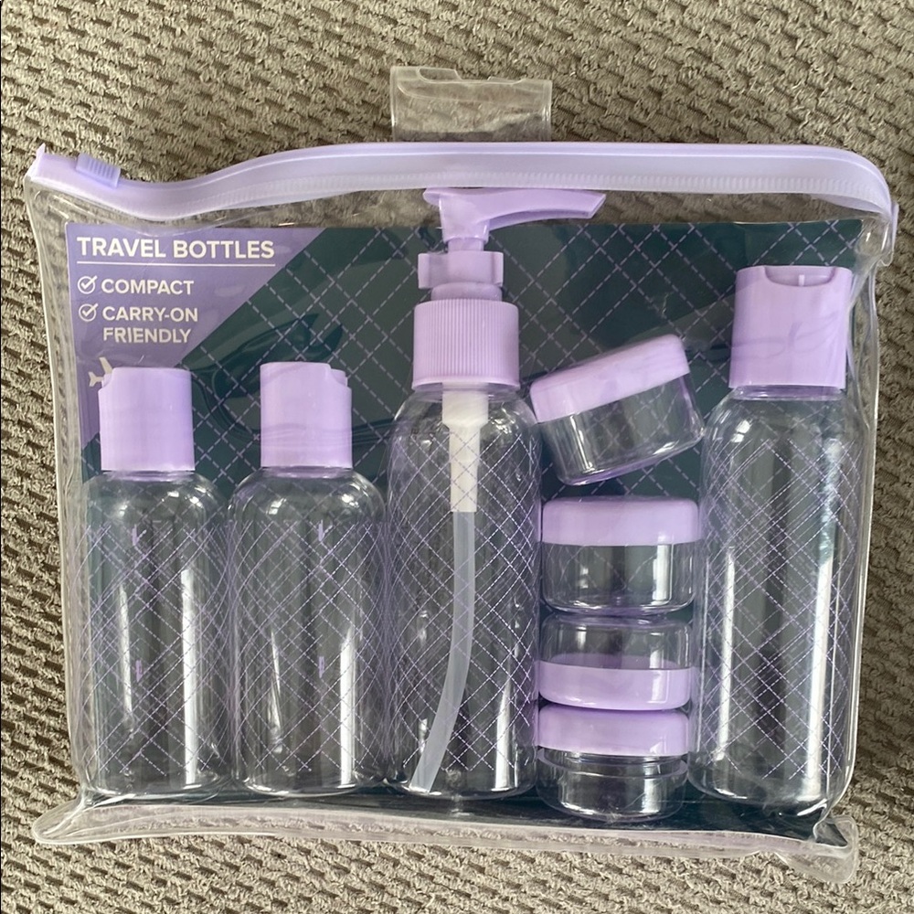 Travel Bottles Set with Lavender Accents or Navy Blur Accents